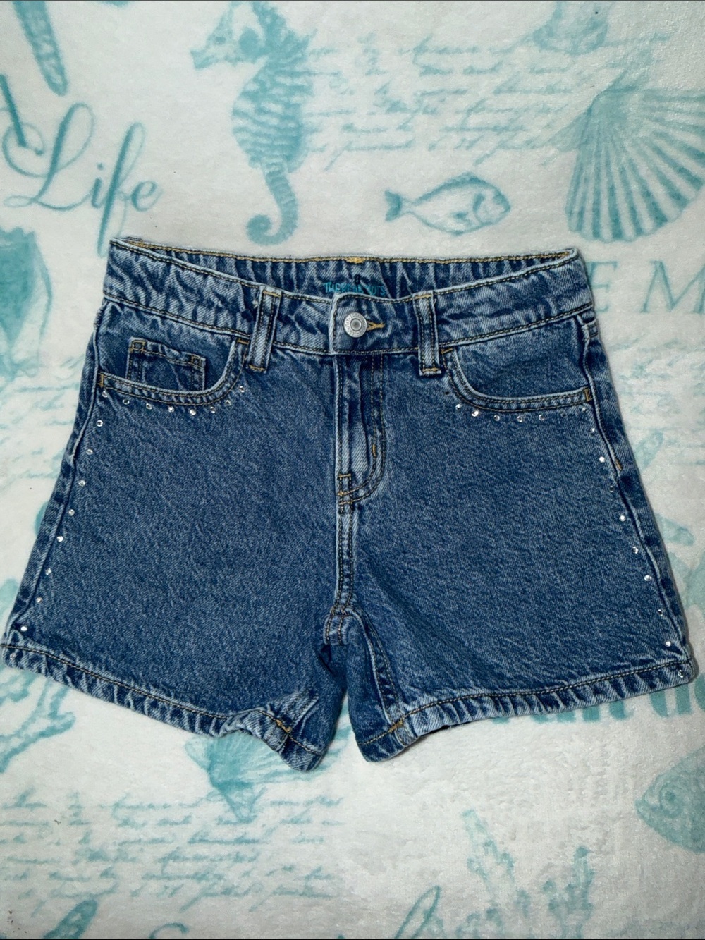 5️⃣ FOR 2️⃣0️⃣ SALE 🏷️ Girls' Blue Denim Shorts with Rhinestones Size 10